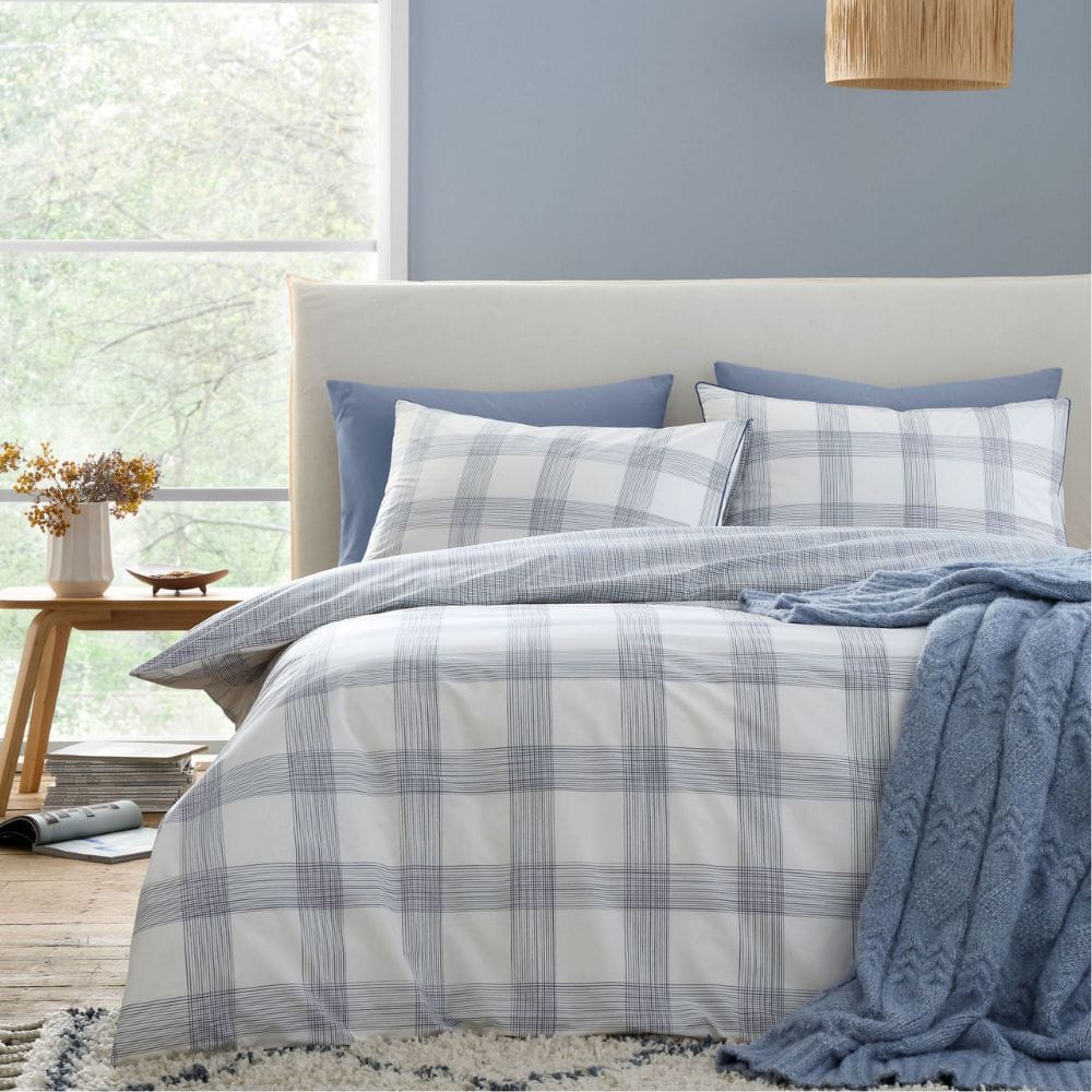 marlow check blue king duvet set