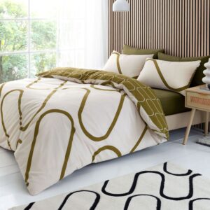 linear curve geometric olive duvet set