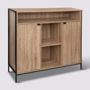 aliaj black metal and natural wood sideboard