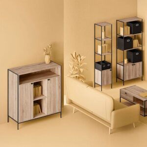 aliaj black metal and natural wood sideboard