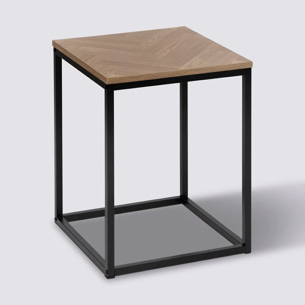 chevrons wood and metal side table 50x40x40cm