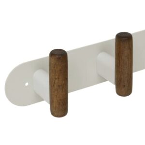 5 hook wall fixture beige metal and wood l40cm