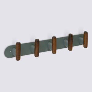 5 hook wall fixture green metal and wood l40cm