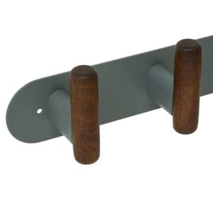 5 hook wall fixture green metal and wood l40cm