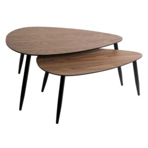 mileo 2pc walnut veneer nest of coffee tables