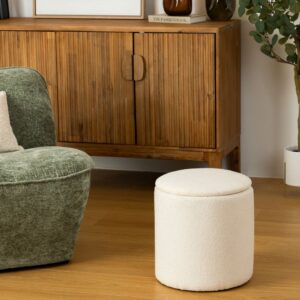 white boucl storage pouffe h37xw35cm
