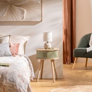 sage and wood rnd storage side table h54 x d40 cm