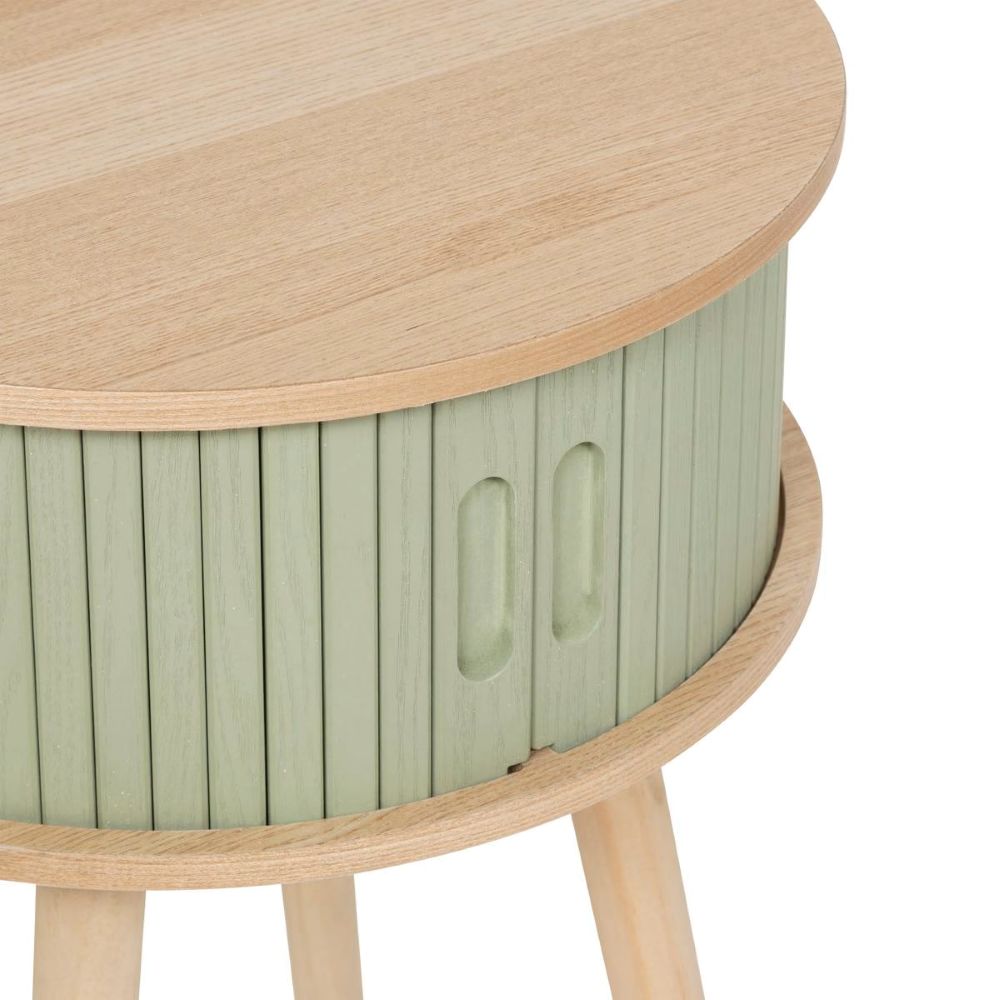 sage and wood rnd storage side table h54 x d40 cm