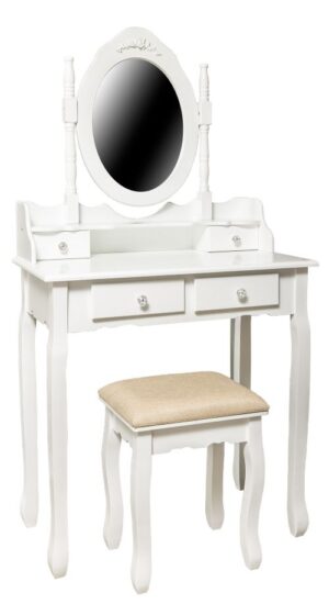 white dressing table set with stool 75x40x141cm