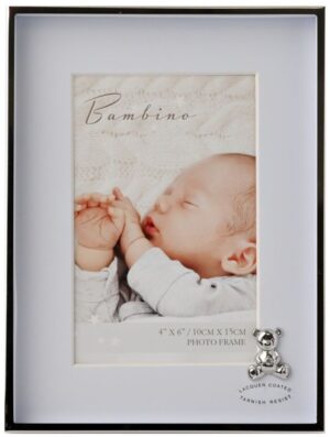 metal frame teddy with blue mount 4x6 inch