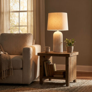 sloane white ceramic cylinder lamp ridged h41cm