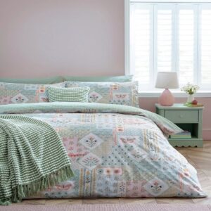 lansfield folk patchwork green double duvet set