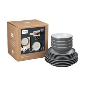 denby elements tableware set 12 piece fossil grey