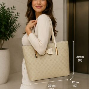 cream tote handbag with bow detail
