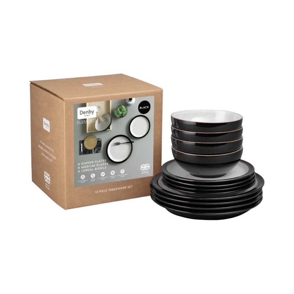 denby elements tableware set 12 piece black