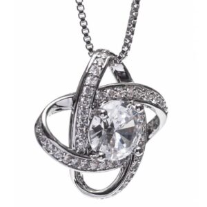 silver interlocking diamond ring stone pendant