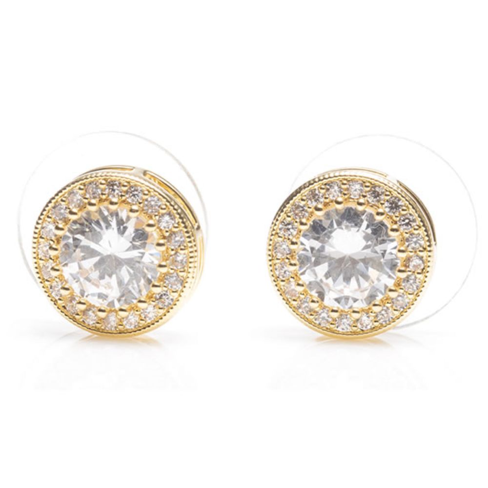 gold large white stone earrings