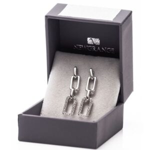 silver diamond square earrings pair