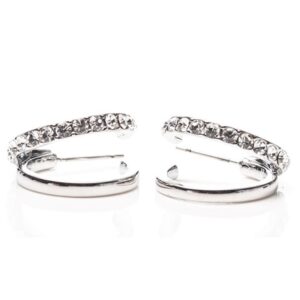 silver double loop earrings pair