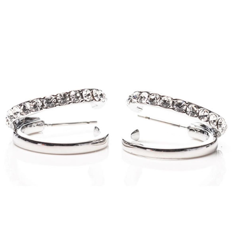 silver double loop earrings pair