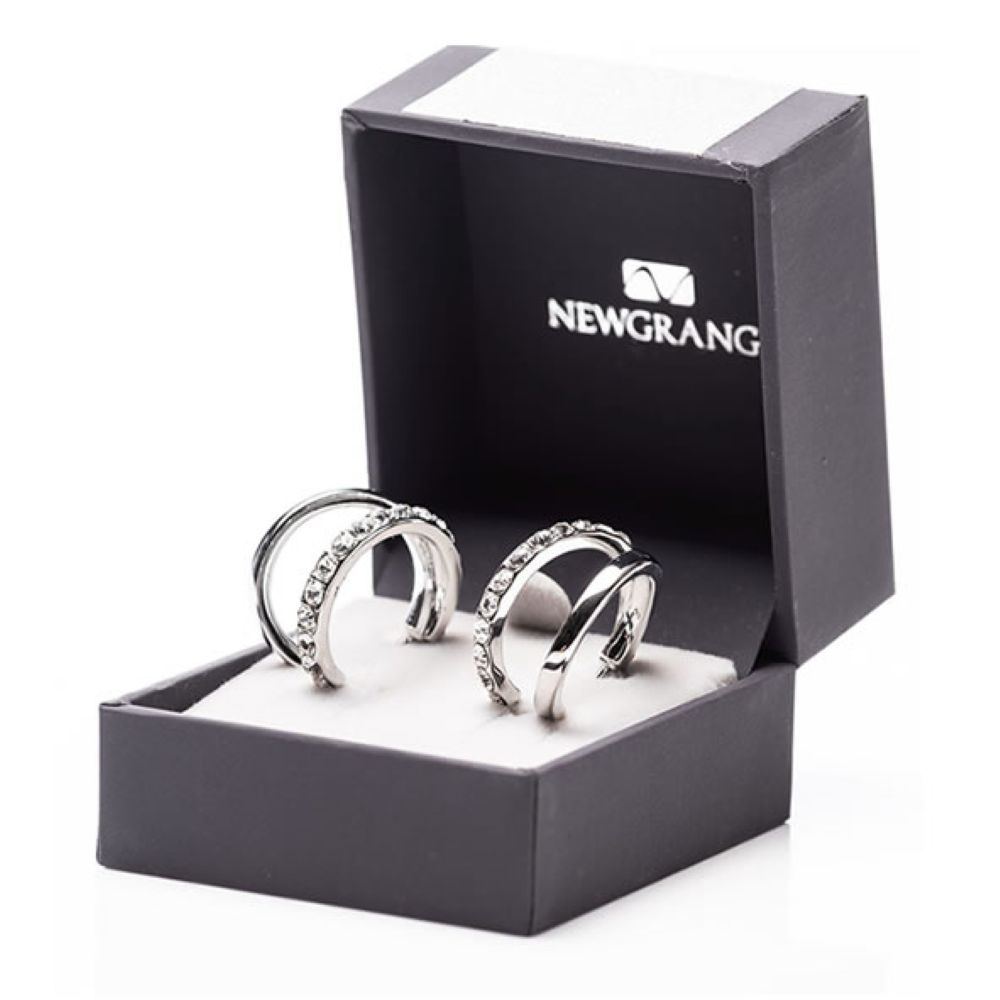 silver double loop earrings pair
