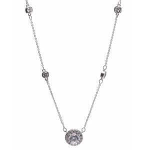 silver circular round cut diamond pendant