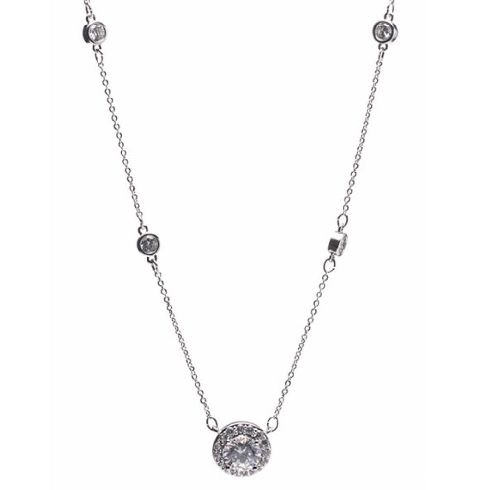 silver circular round cut diamond pendant