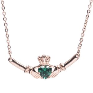 newgrange rosegold cladagh green stone pendant