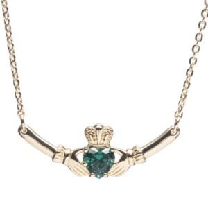 newgrange gold cladagh with green stone pendant
