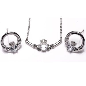 silver cladagh white stone pendant and earring set