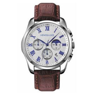 mens watch with white face and brown strap